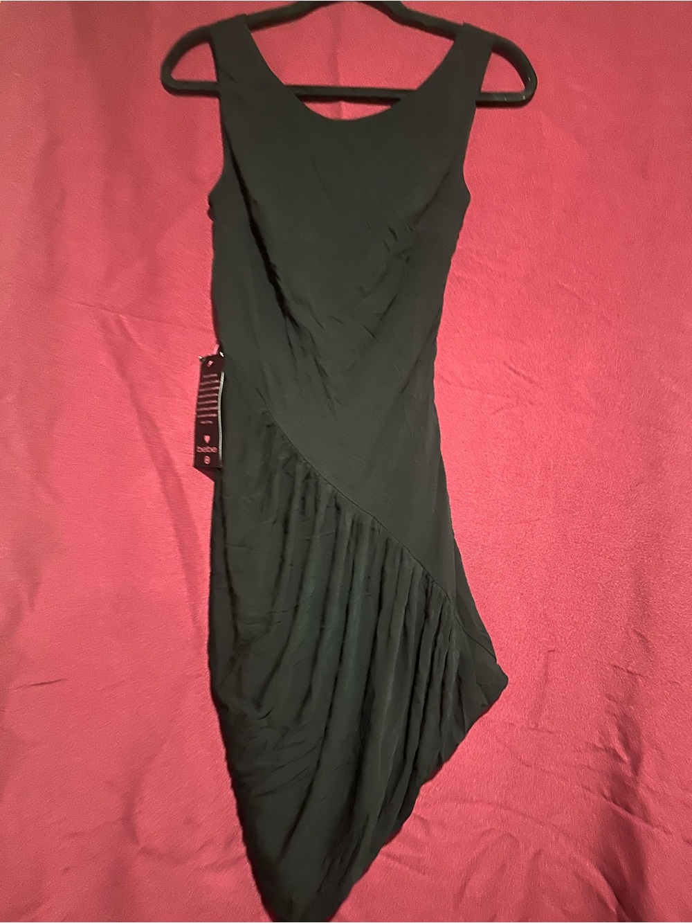 bebe Black Asymmetrical Draped Dress
